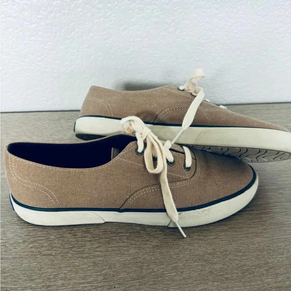 Sperry Women’s Tan Canvas Lace Up Sneakers Shoes 9